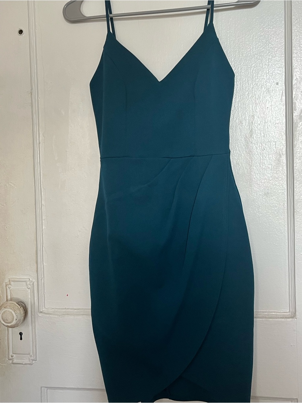 Lulu's Teal Wrap-Front Mini Dress - Picture 1 of 4